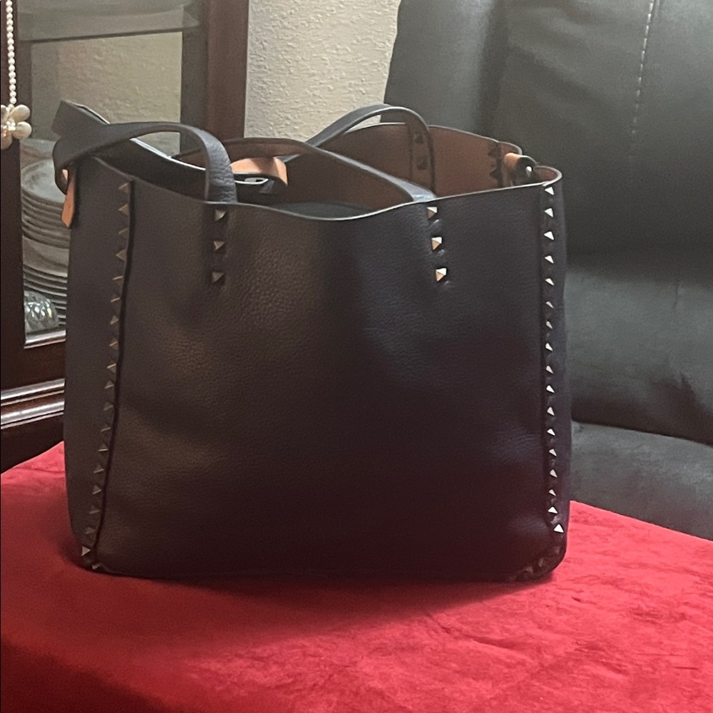 Studded Black Leather Tote Bag - Classic Everyday Carry
